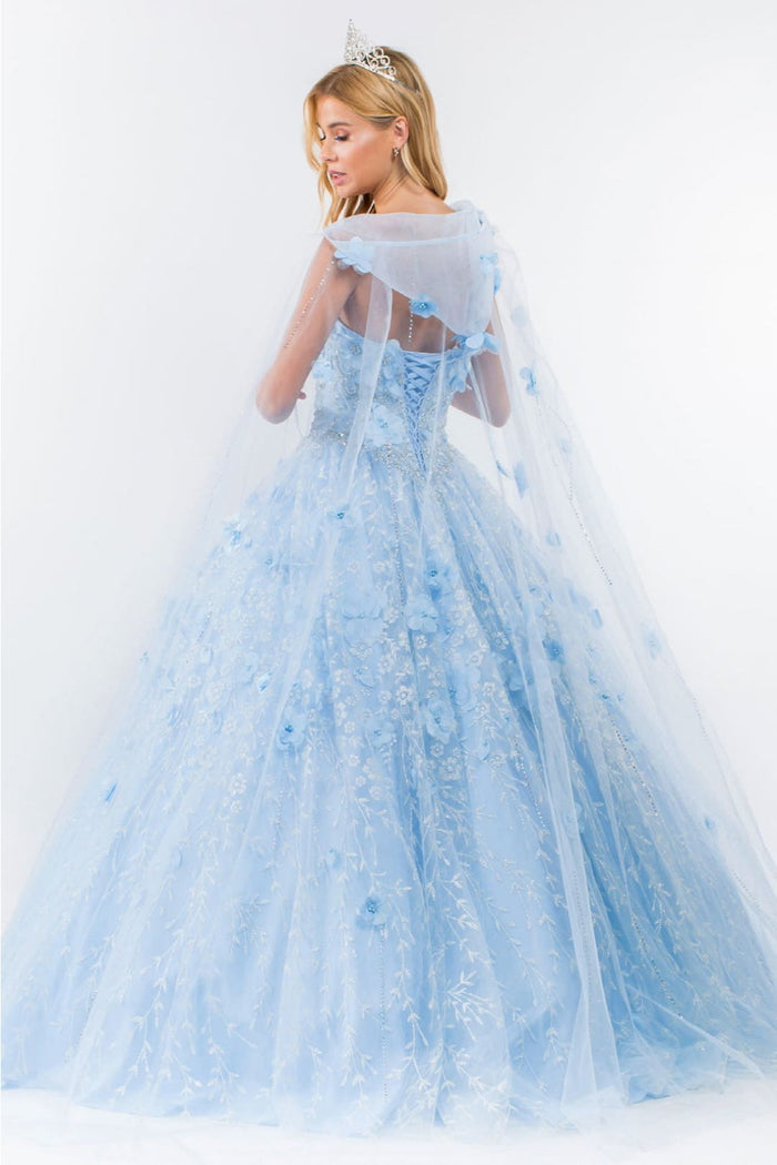 3D Floral Cape Ball Gown by Elizabeth KGL1939
