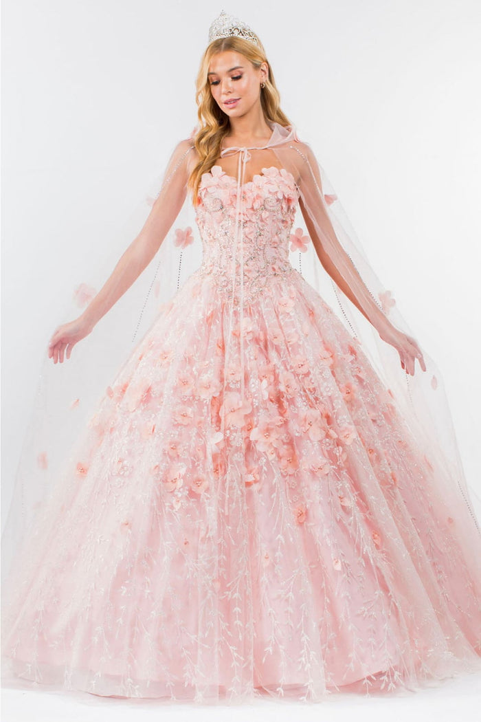 3D Floral Cape Ball Gown by Elizabeth KGL1939