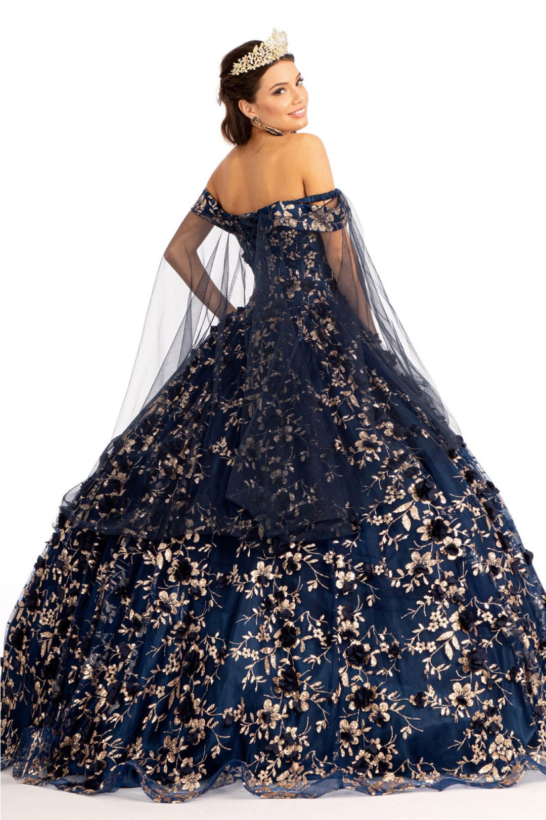 3D Floral Cape Sleeve Ball Gown by Elizabeth K GL1970 - Quinceanera Dresses