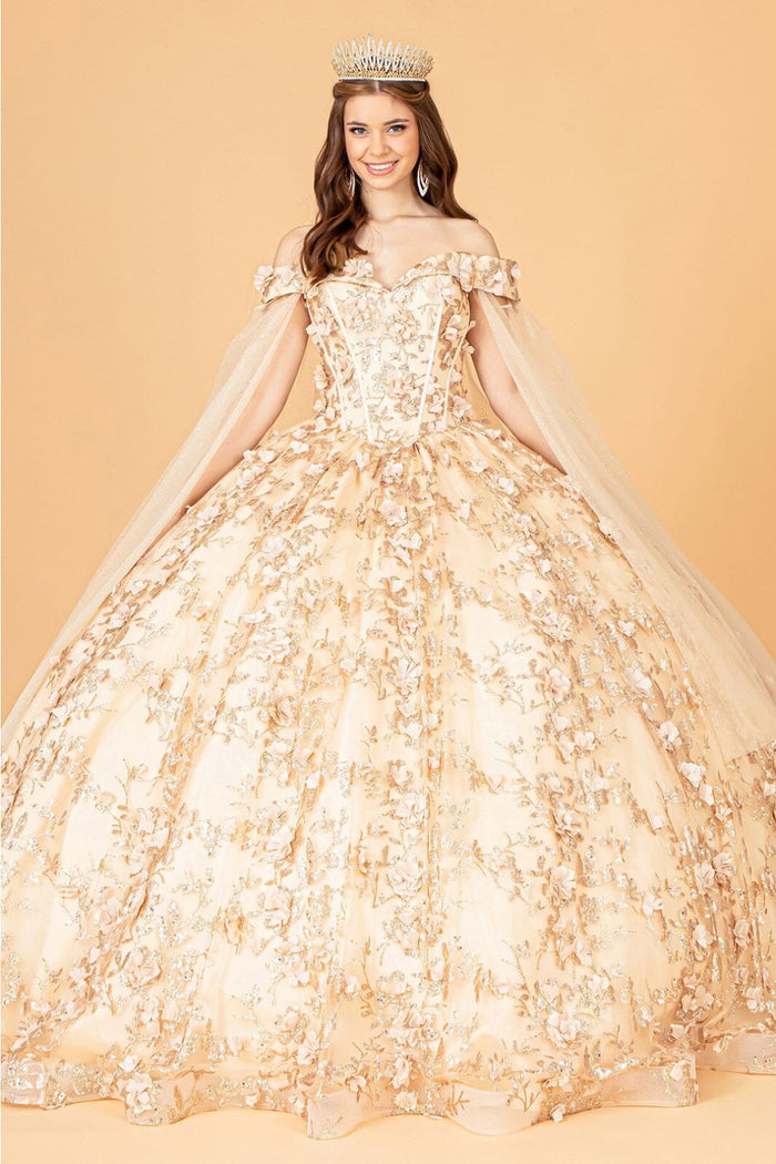 Cape Sleeve Ball Gown Off the Shoulder Quinceanera Dress by Elizabeth K GL1970
