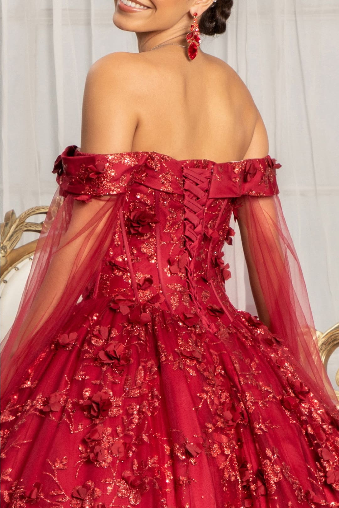 3D Floral Cape Sleeve Ball Gown by Elizabeth K GL1970 - Quinceanera Dresses