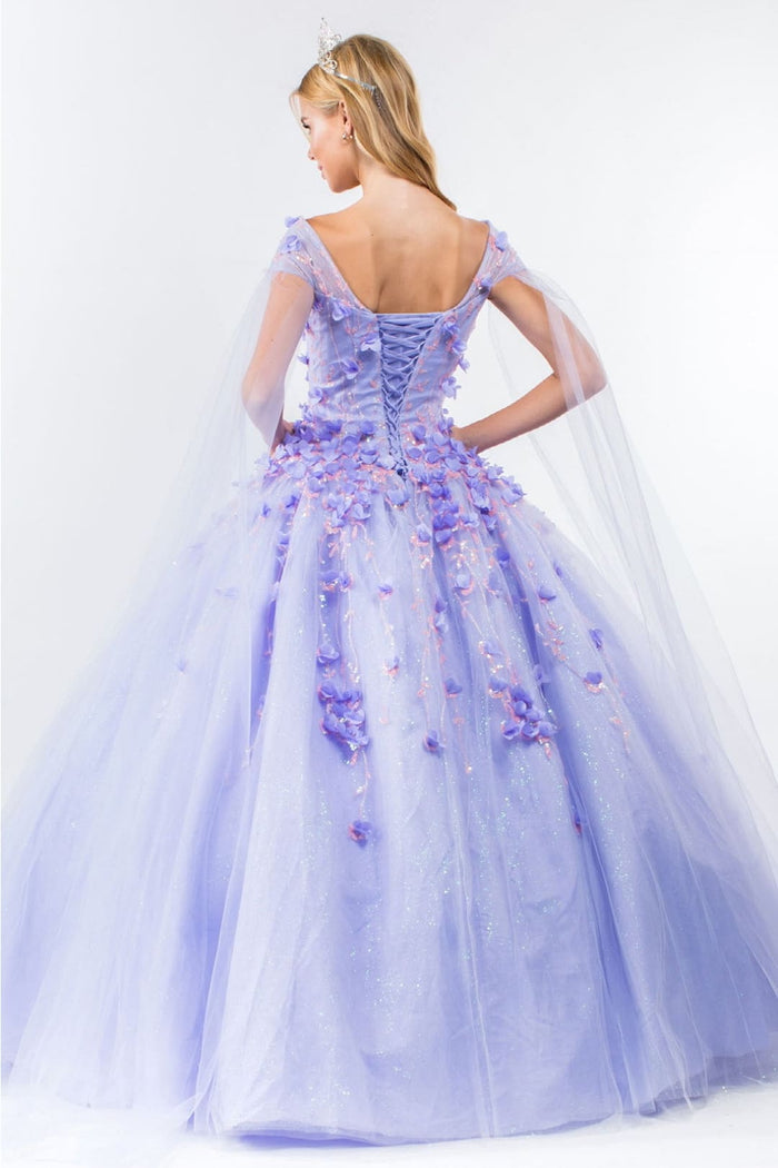 3D Floral Cape Sleeve Ball Gown by Elizabeth KGL1974