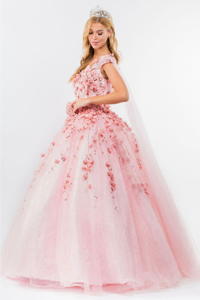 3D Floral Cape Sleeve Ball Gown by Elizabeth KGL1974