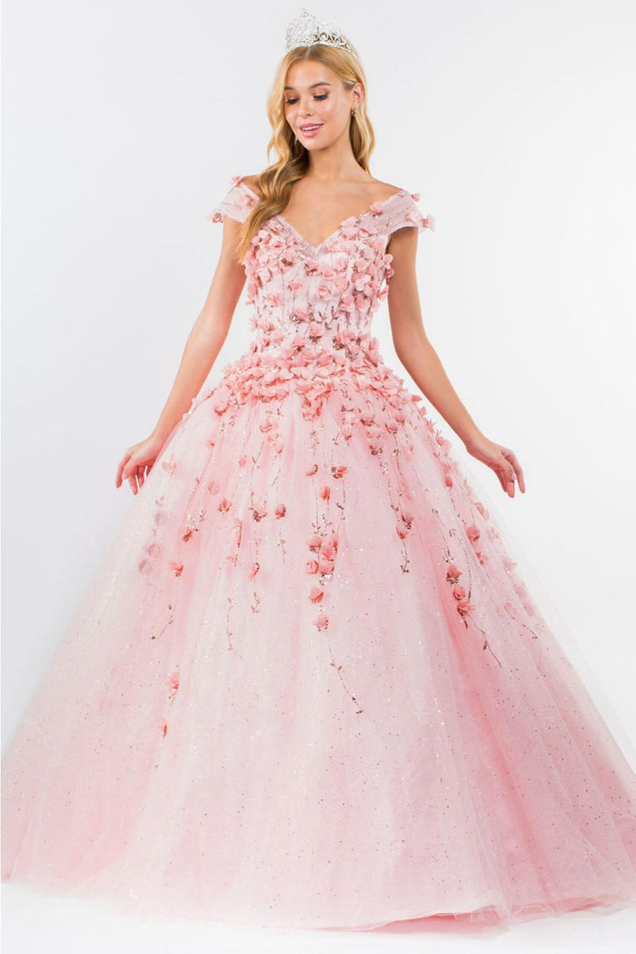 3D Floral Cape Sleeve Ball Gown by Elizabeth KGL1974