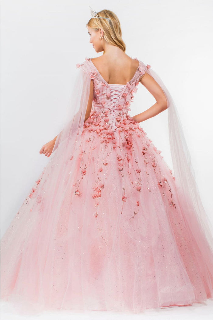 3D Floral Cape Sleeve Ball Gown by Elizabeth KGL1974