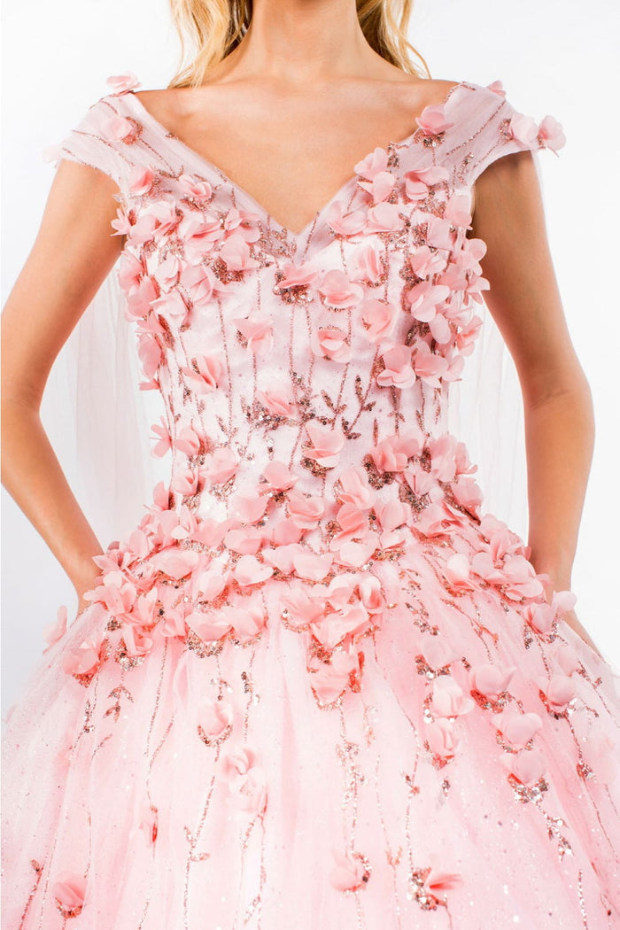 3D Floral Cape Sleeve Ball Gown by Elizabeth KGL1974