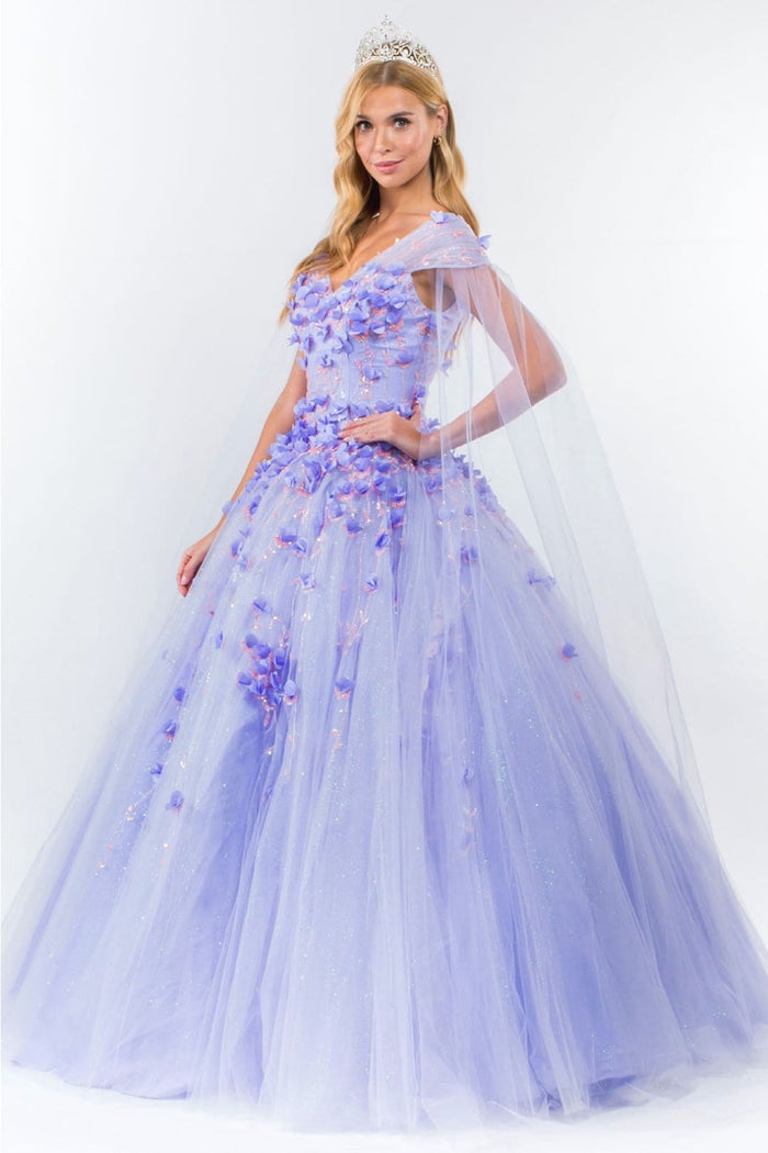 3D Floral Cape Sleeve Ball Gown by Elizabeth KGL1974