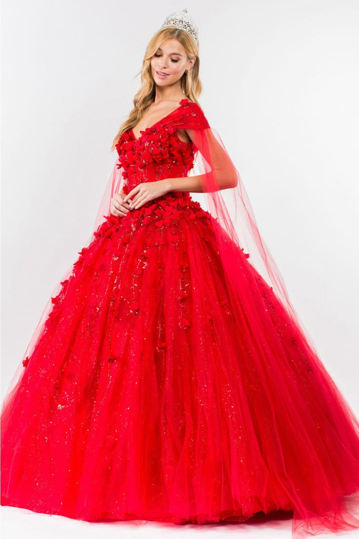 3D Floral Cape Sleeve Ball Gown by Elizabeth KGL1974