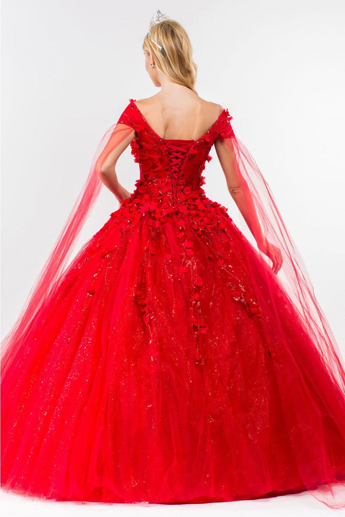 3D Floral Cape Sleeve Ball Gown by Elizabeth KGL1974