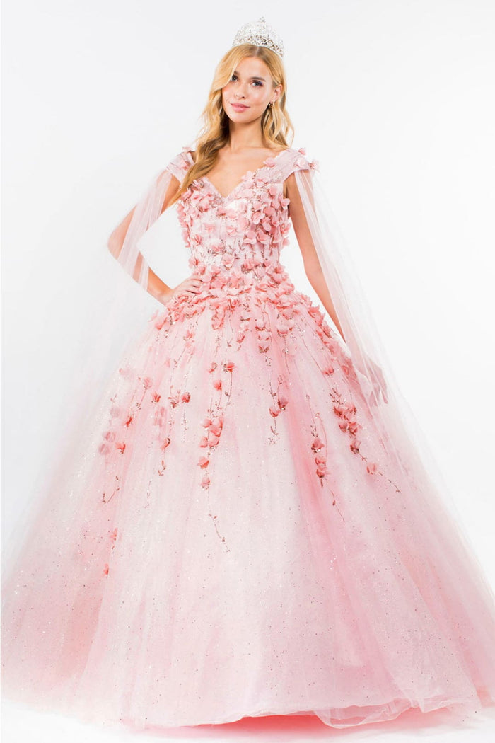 3D Floral Cape Sleeve Ball Gown by Elizabeth KGL1974