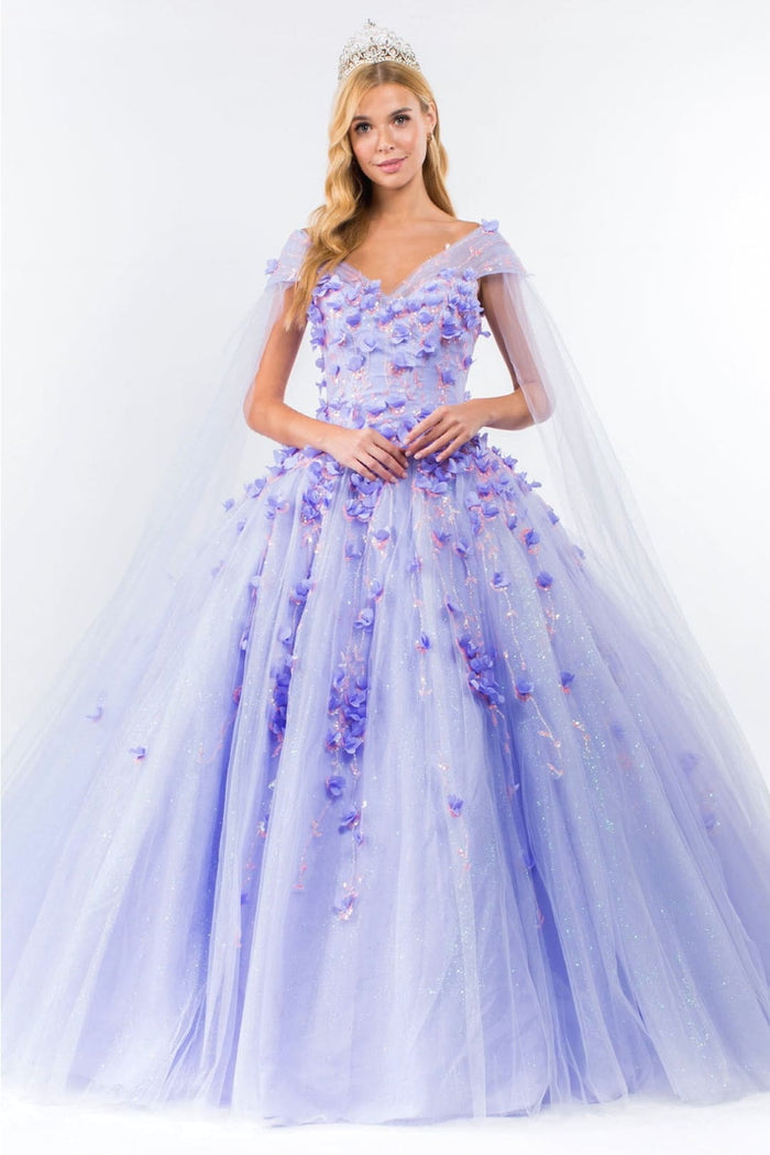 3D Floral Cape Sleeve Ball Gown by Elizabeth KGL1974