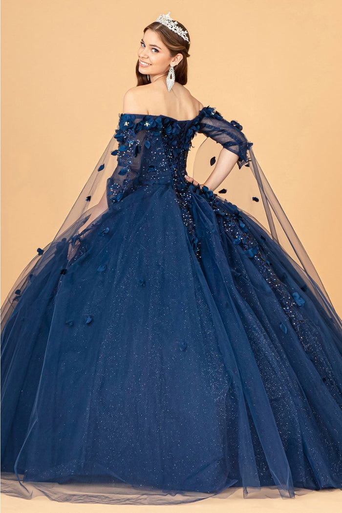 3D Floral Cape Sleeve Ball Gown by Elizabeth KGL3075