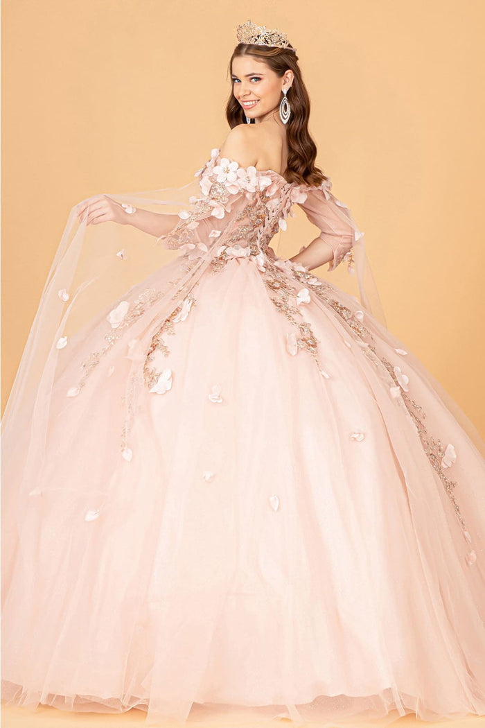 3D Floral Cape Sleeve Ball Gown by Elizabeth KGL3075