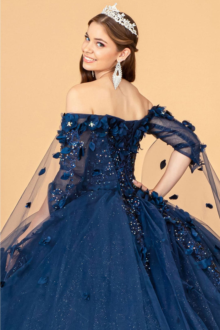 3D Floral Cape Sleeve Ball Gown by Elizabeth KGL3075