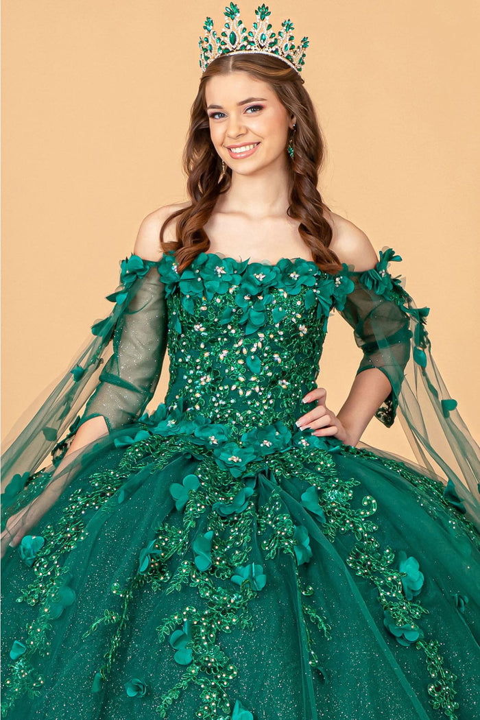 3D Floral Cape Sleeve Ball Gown by Elizabeth KGL3075