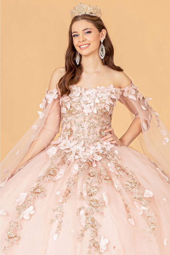 3D Floral Cape Sleeve Ball Gown by Elizabeth KGL3075