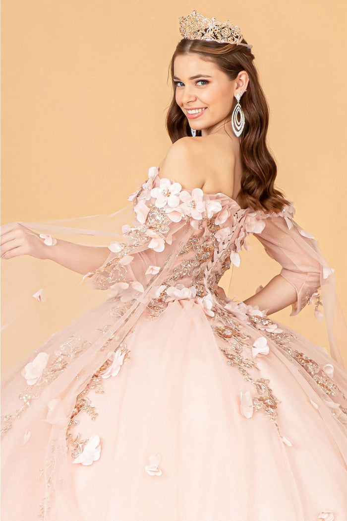 3D Floral Cape Sleeve Ball Gown by Elizabeth KGL3075