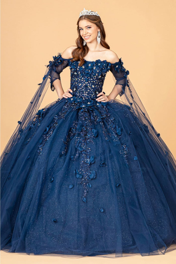 3D Floral Cape Sleeve Ball Gown by Elizabeth KGL3075
