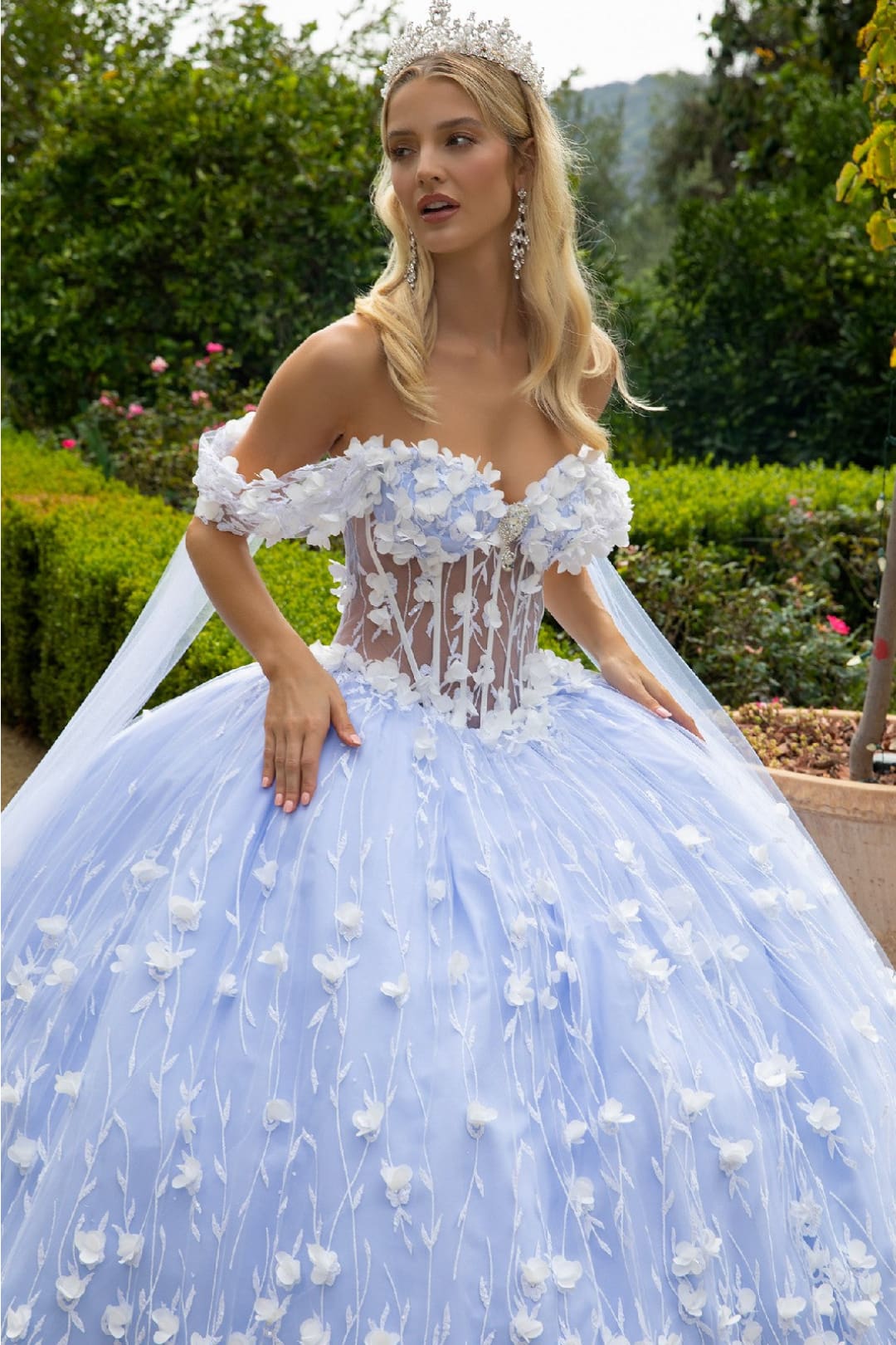 3D Floral Cape Sleeve Ball Gown by GLS Gloria GL3571 - Quinceanera Dresses