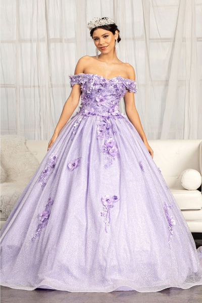 3D Floral Glitter Ball Gown by Elizabeth K GL1971 - XS / Lilac - Quinceanera Dresses