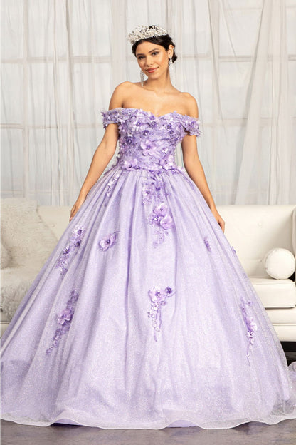 3D Floral Glitter Ball Gown by Elizabeth K GL1971 - XS / Lilac - Quinceanera Dresses