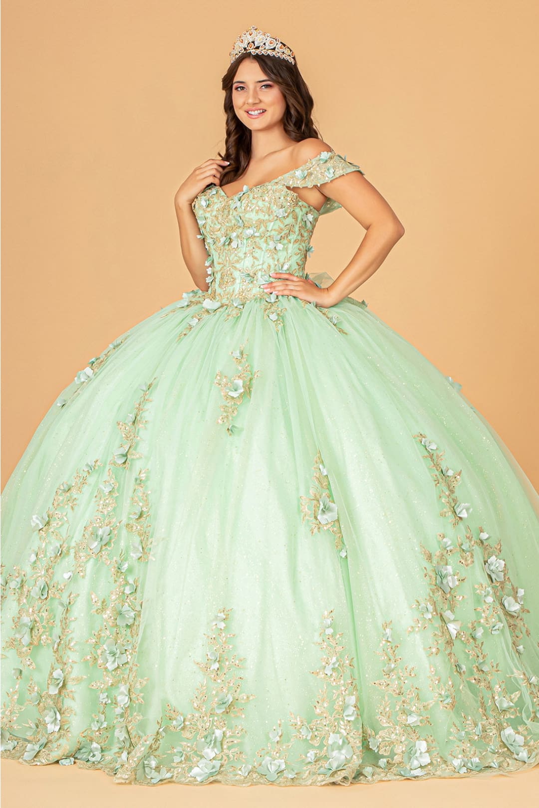 3D Floral Off Shoulder Ball Gown by Elizabeth K GL3102 - Quinceanera Dresses