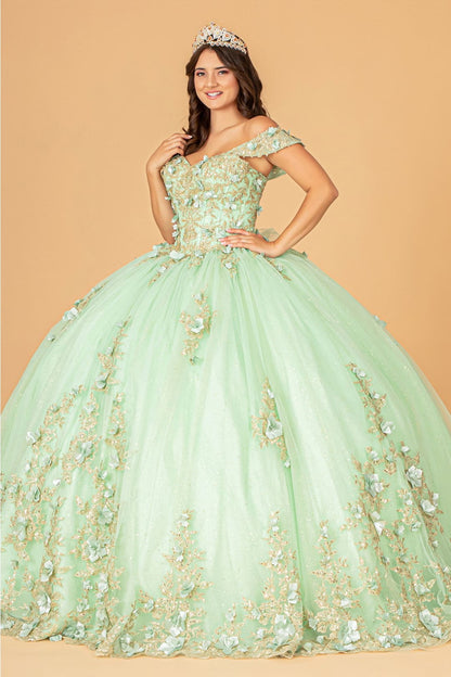 3D Floral Off Shoulder Ball Gown by Elizabeth K GL3102 - Quinceanera Dresses