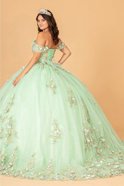 3D Floral Off Shoulder Ball Gown by Elizabeth K GL3102 - Quinceanera Dresses