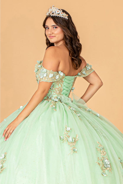 3D Floral Off Shoulder Ball Gown by Elizabeth K GL3102 - Quinceanera Dresses