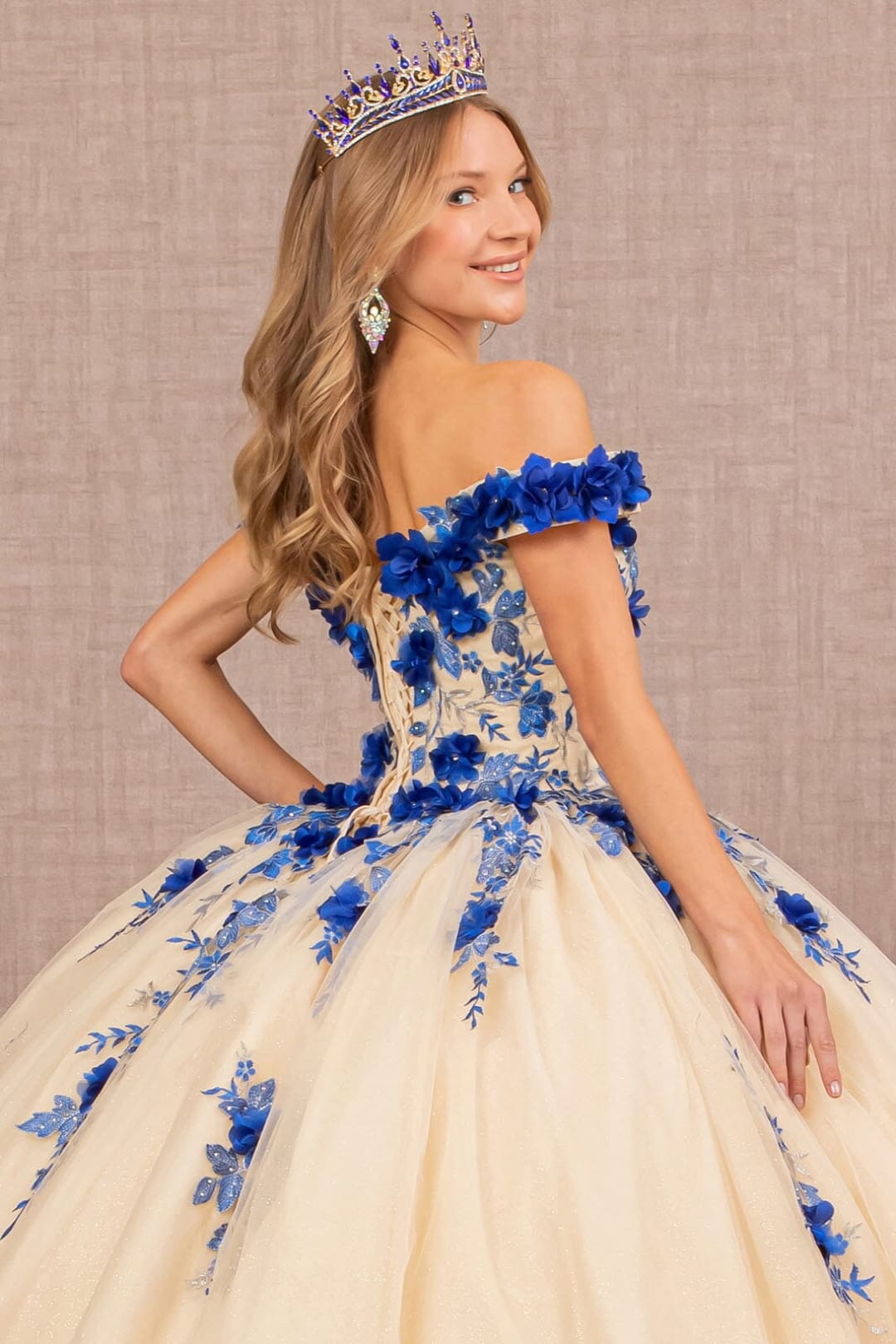 3D Floral Off Shoulder Ball Gown by Elizabeth K GL3105 - Quinceanera Dresses