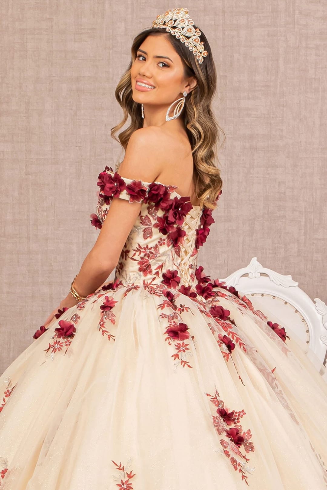 3D Floral Off Shoulder Ball Gown by Elizabeth K GL3105 - Quinceanera Dresses