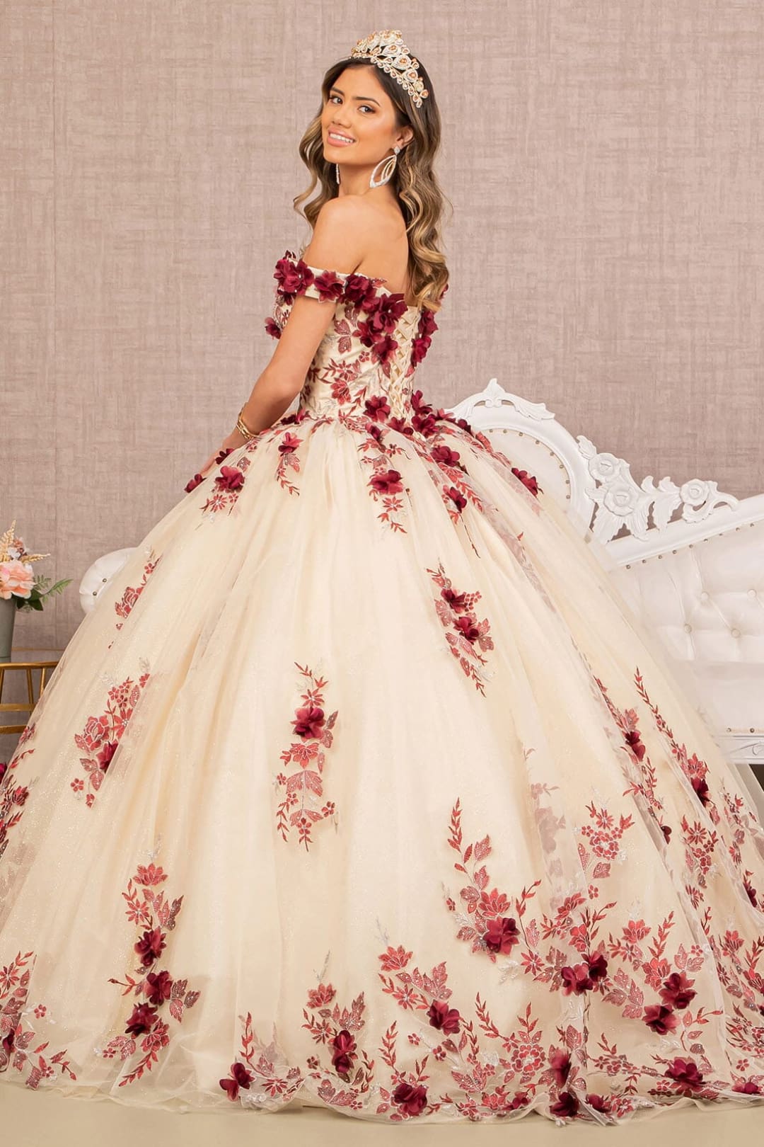 3D Floral Off Shoulder Ball Gown by Elizabeth K GL3105 - Quinceanera Dresses