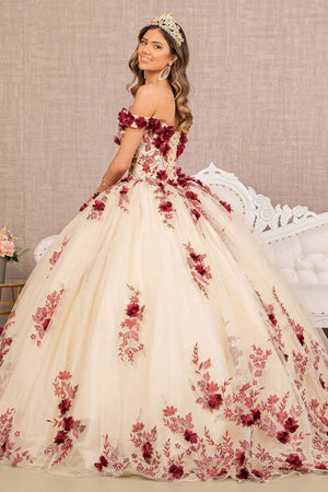 3D Floral Off Shoulder Ball Gown by Elizabeth K GL3105 - Quinceanera Dresses