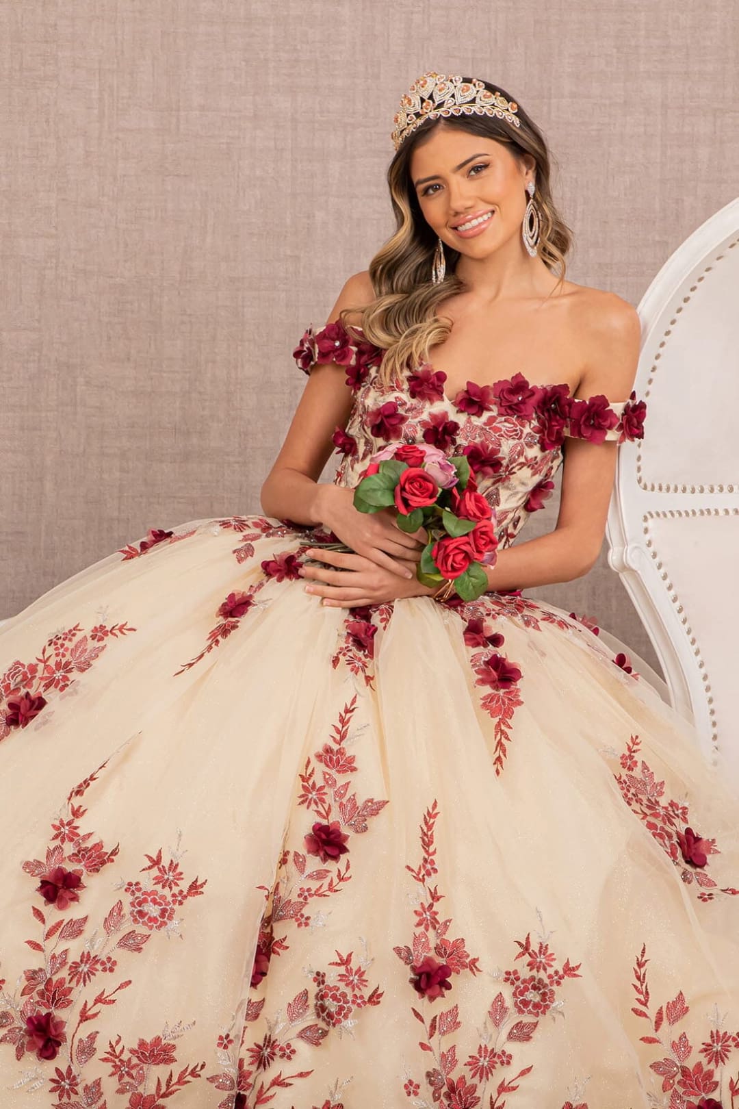 3D Floral Off Shoulder Ball Gown by Elizabeth K GL3105 - Quinceanera Dresses
