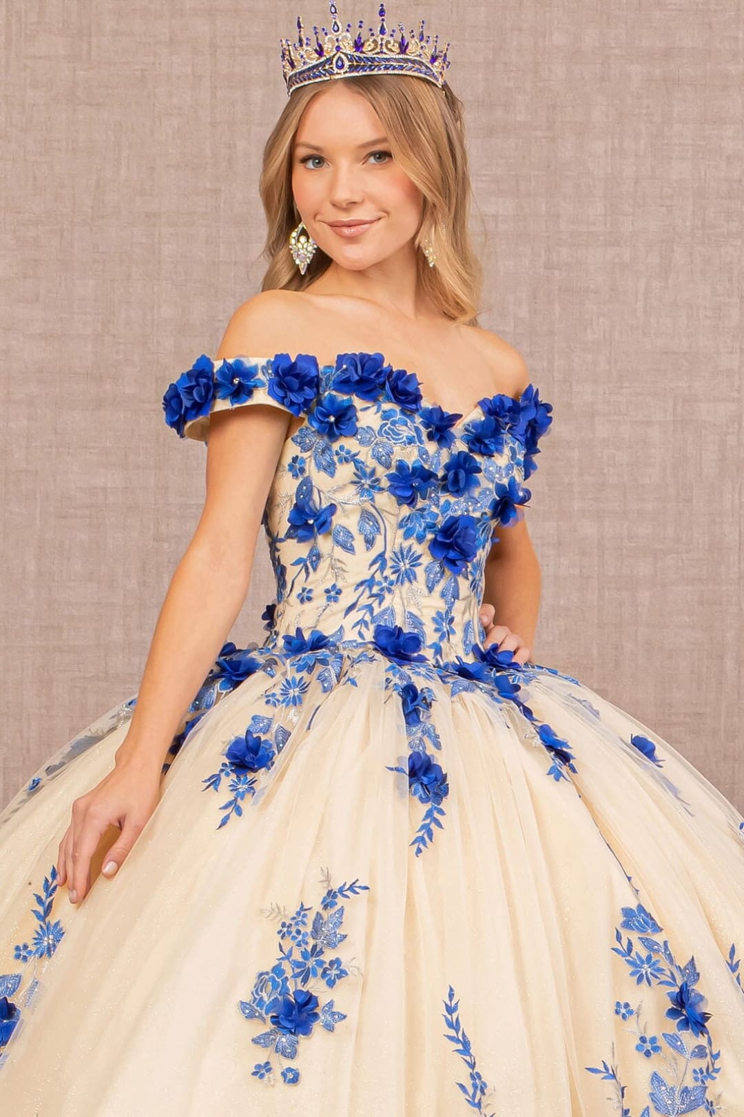 3D Floral Off Shoulder Ball Gown by Elizabeth K GL3105 - Quinceanera Dresses