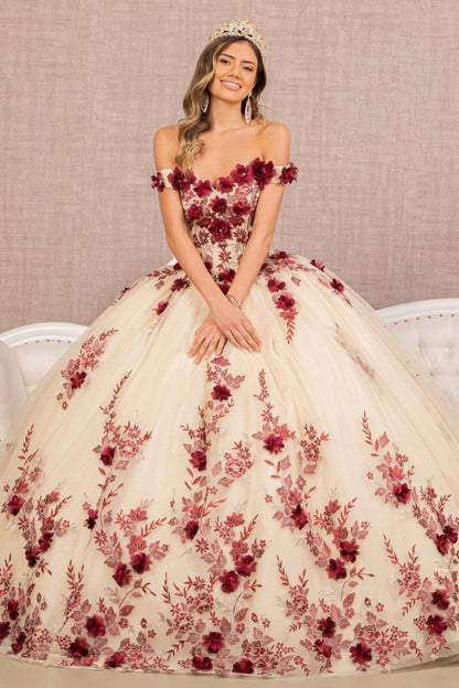 3D Floral Off Shoulder Ball Gown by Elizabeth K GL3105 - Quinceanera Dresses