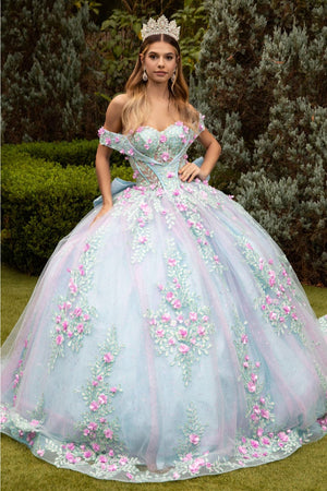 3D Floral Off Shoulder Ball Gown by GLS Gloria GL3523 - XS / Tiffany - Quinceanera Dresses