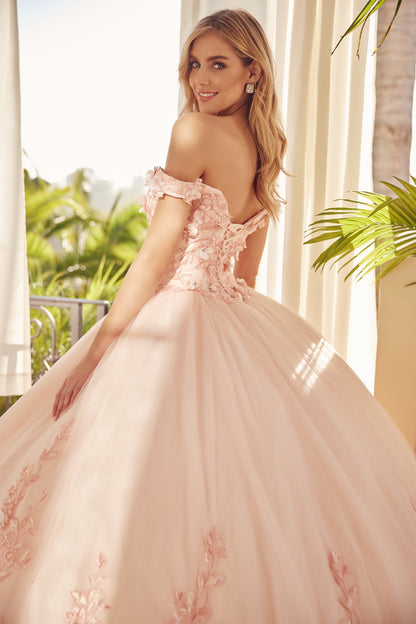 Juliet 1434 3D Floral Applique Off Shoulder Lace-Up Corset Quinceanera Dress