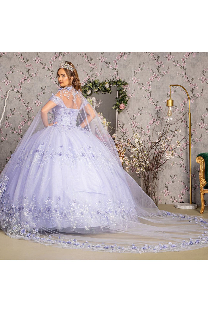 3D Floral Off Shoulder Cape Ball Gown by Elizabeth KGL3179