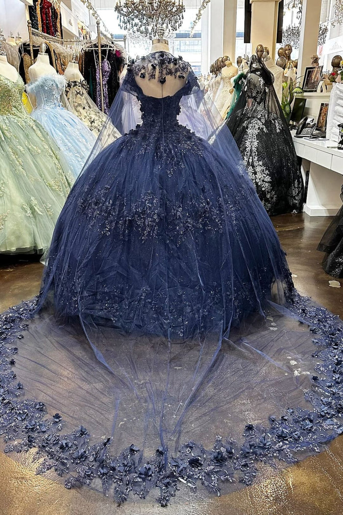 3D Floral Off Shoulder Cape Ball Gown by Elizabeth KGL3179