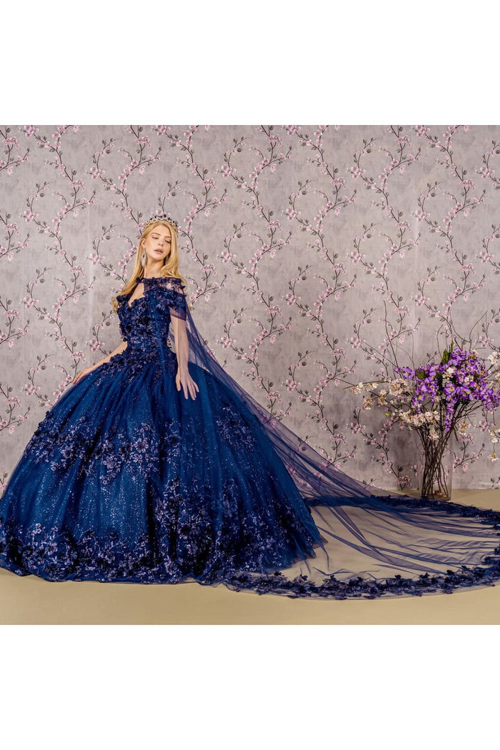 3D Floral Off Shoulder Cape Ball Gown by Elizabeth KGL3179