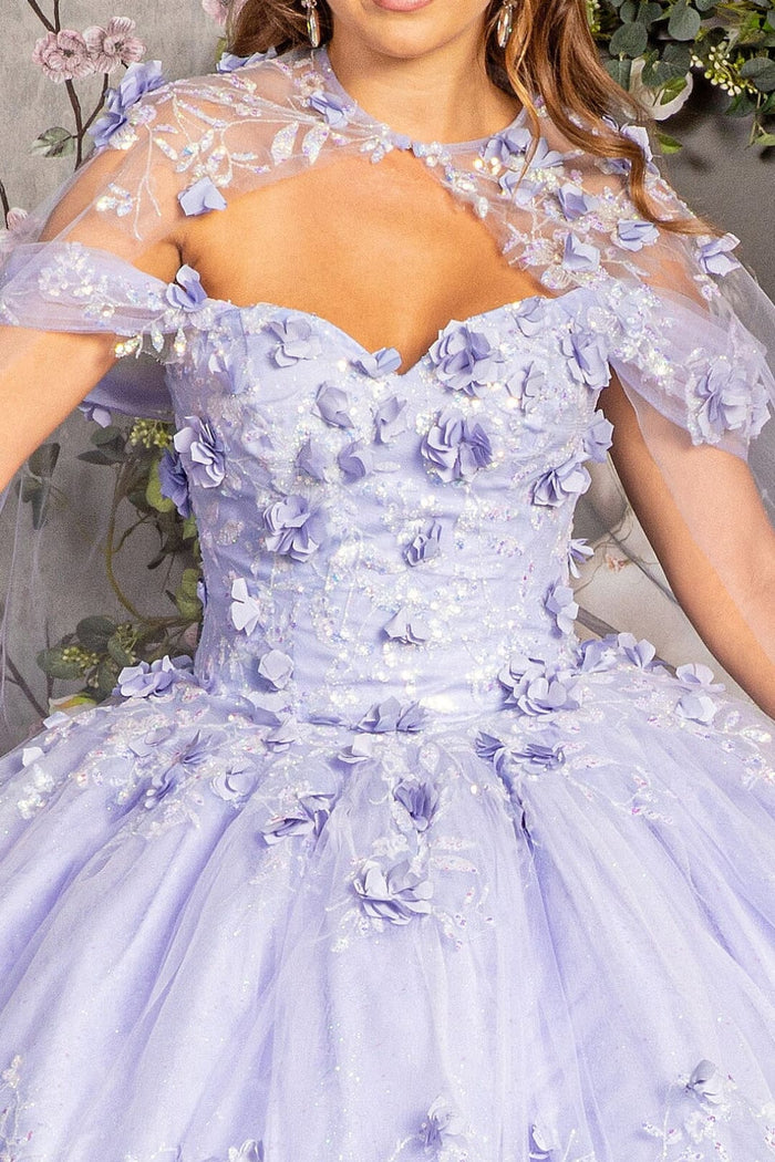 3D Floral Off Shoulder Cape Ball Gown by Elizabeth KGL3179
