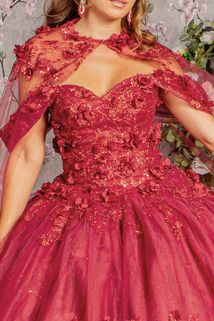 3D Floral Off Shoulder Cape Ball Gown by Elizabeth KGL3179