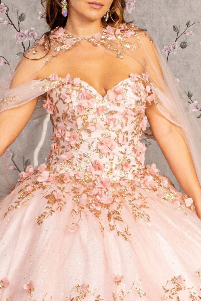 3D Floral Off Shoulder Cape Ball Gown by Elizabeth KGL3179