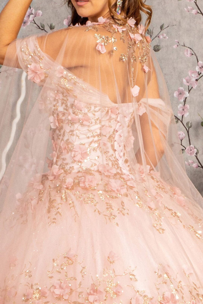 3D Floral Off Shoulder Cape Ball Gown by Elizabeth KGL3179