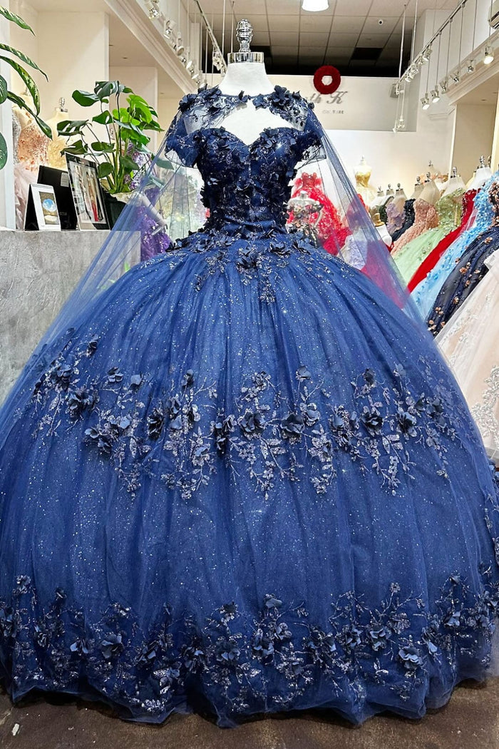 3D Floral Off Shoulder Cape Ball Gown by Elizabeth KGL3179