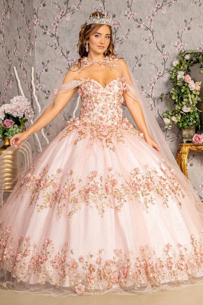 3D Floral Off Shoulder Cape Ball Gown by Elizabeth KGL3179