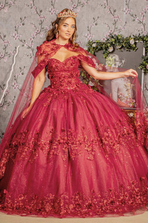 3D Floral Off Shoulder Cape Ball Gown by Elizabeth KGL3179