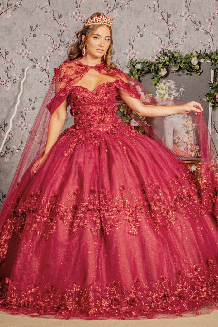 3D Floral Off Shoulder Cape Ball Gown by Elizabeth KGL3179