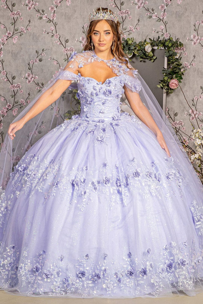 3D Floral Off Shoulder Cape Ball Gown by Elizabeth KGL3179